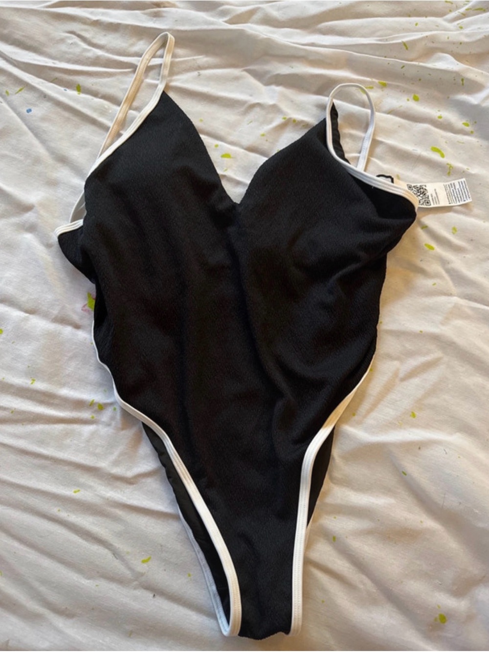Black One-Piece Swimsuit with White Trim - Women's